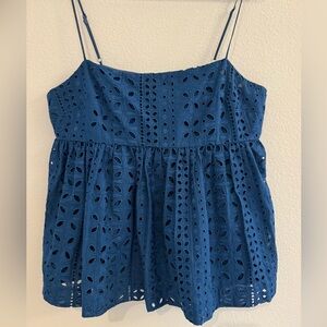 J. Crew Women’s Stunning Blue Lined Eyelet camisole Top Fairycore Feminine M